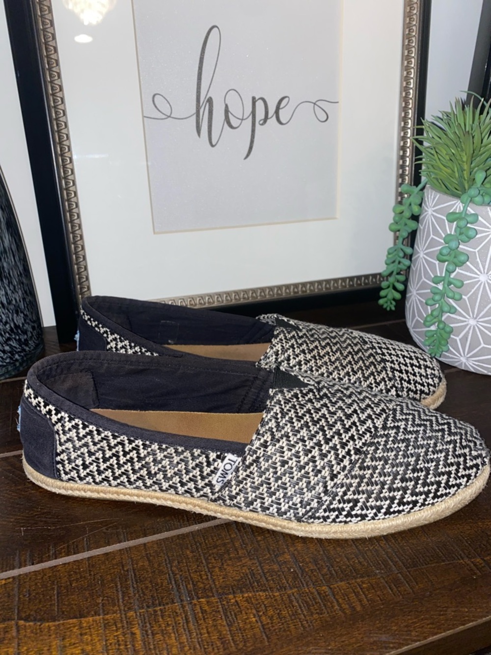Toms Alpargatas Black & White Herringbone Espadrilles Flats Size 12 Men’s 10.5